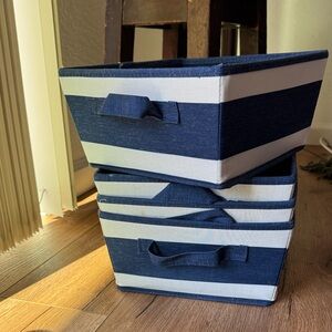 Navy and White Striped Storage Basket